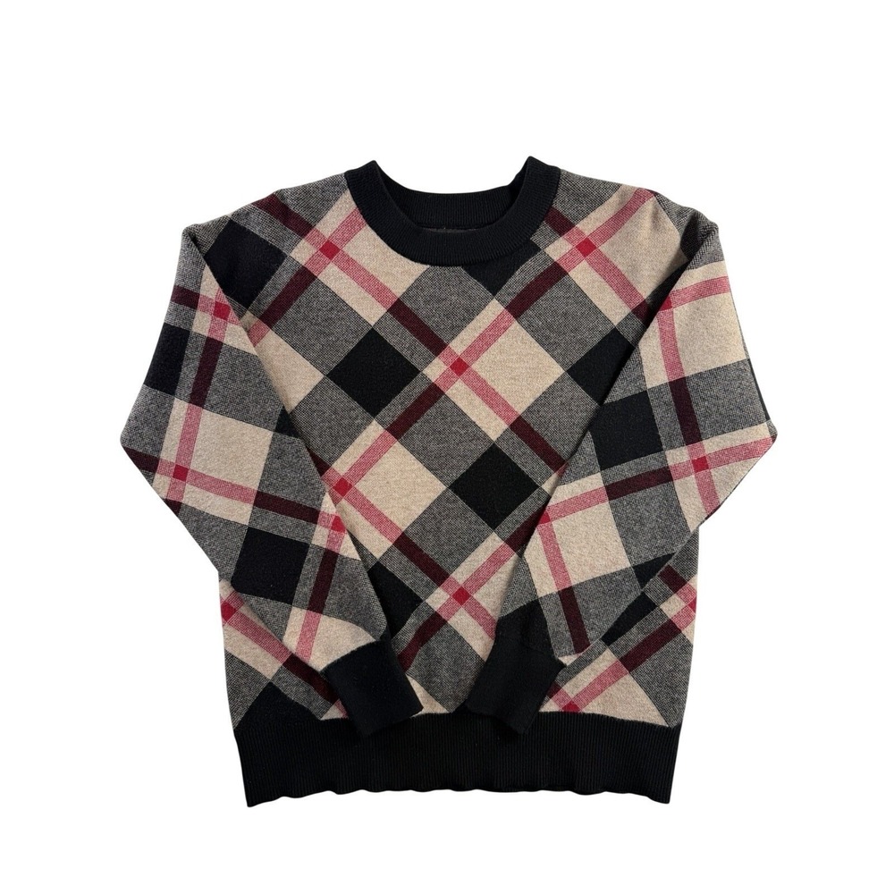Rachel Zoe Women's  Argyle Plaid Crew Neck Tan Black & Red Sweater Small - Picture 2 of 5